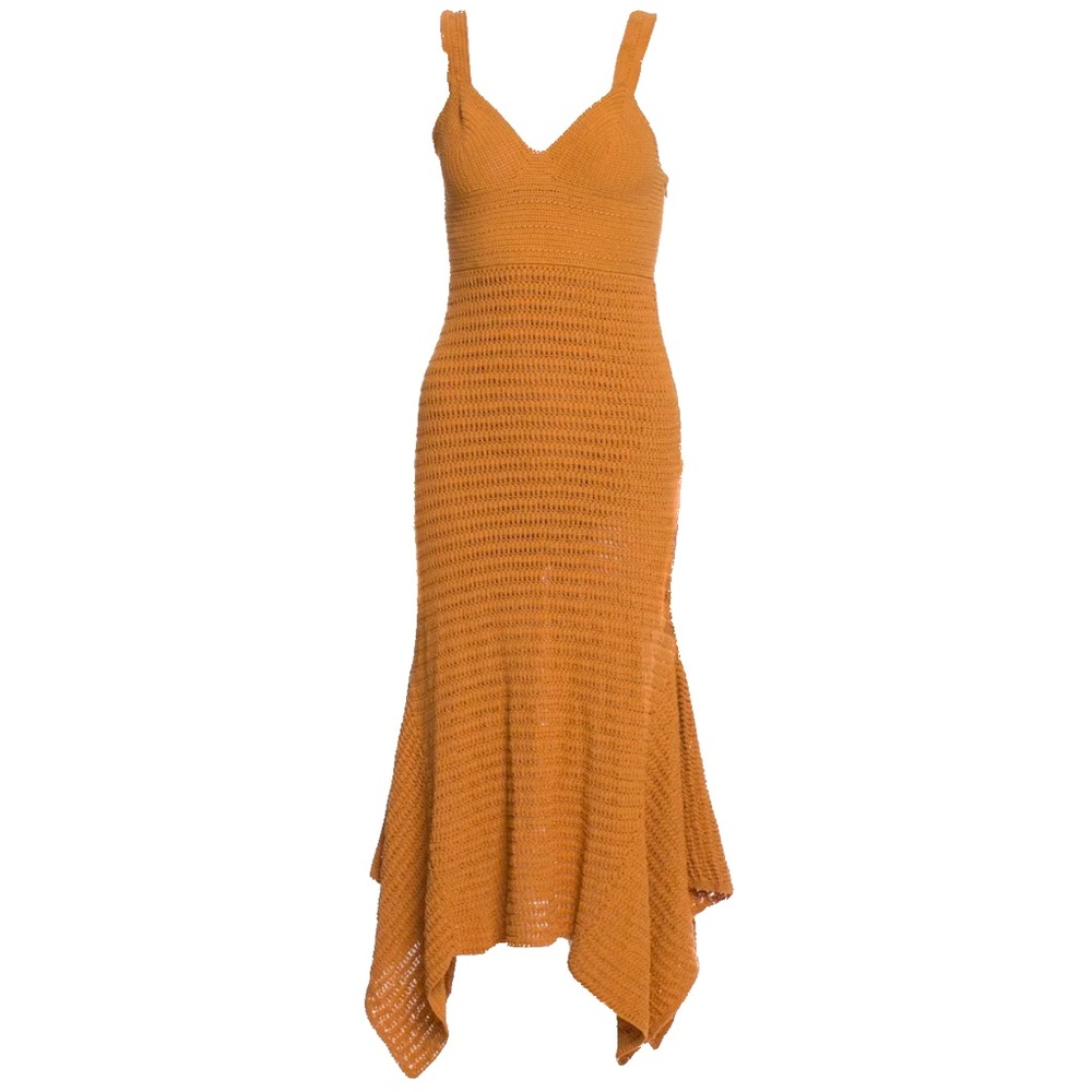 A.L.C Crochet 🌻 Yellow Gold Mermaid Dresss Heavy Knit Material Lined Boho
